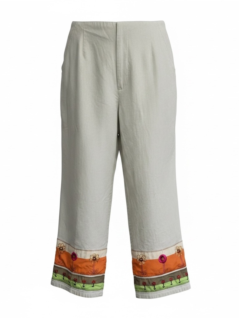 Women's‎ Embroidered Hem Capris in Light beige xl zip side no waistband vintage